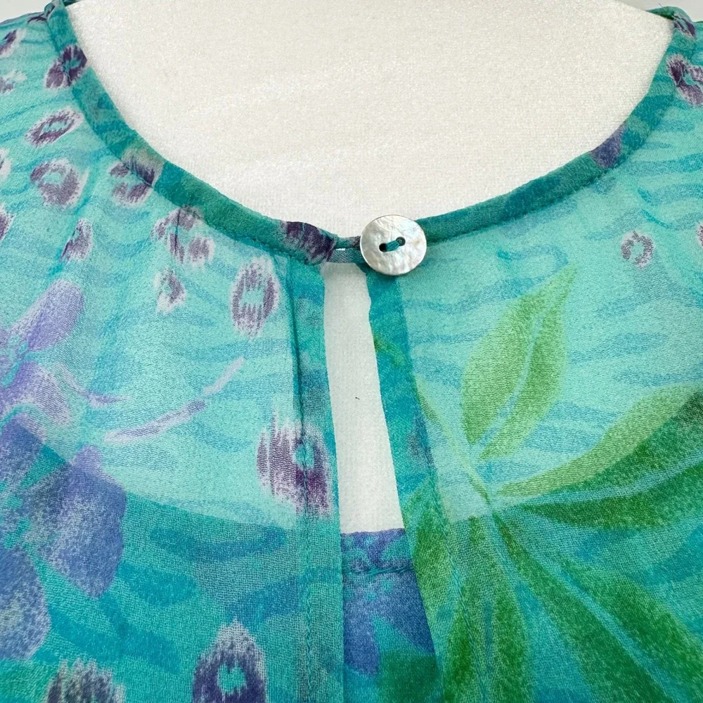 Robbie Bee 2 Piece Silk Dress Set Maxi Duster Teal Floral 18W Vintage 90's
